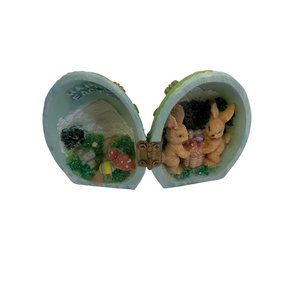 Vintage EASTER EGG Decor Green Hinged Easter Bunny Village‎ Figurine 2.5"
